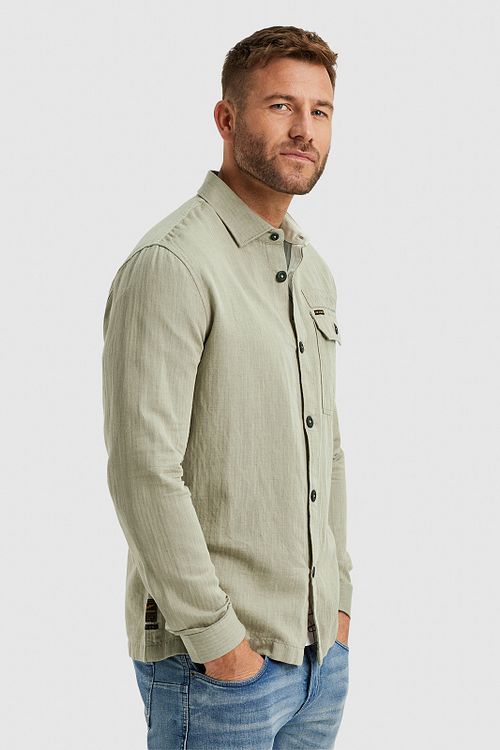 PME Legend Overshirt i Linned i Khaki Model / Voorkant