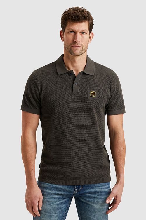 PME Legend Poloshirt Knitted Beluga Grün Model / Voorkant