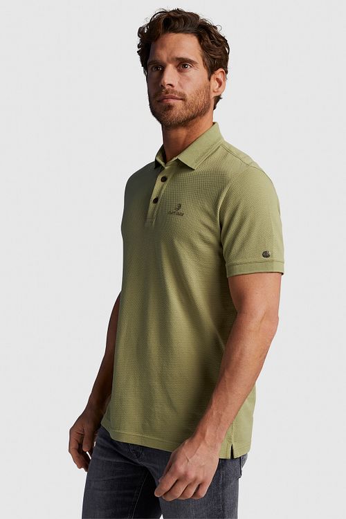 Cast Iron Polo Shirt Popcorn Grün Model / Zijkant