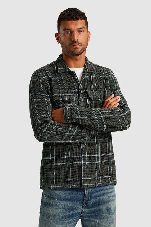 Cast Iron Overshirt Waffle Karos Grün Model / Voorkant