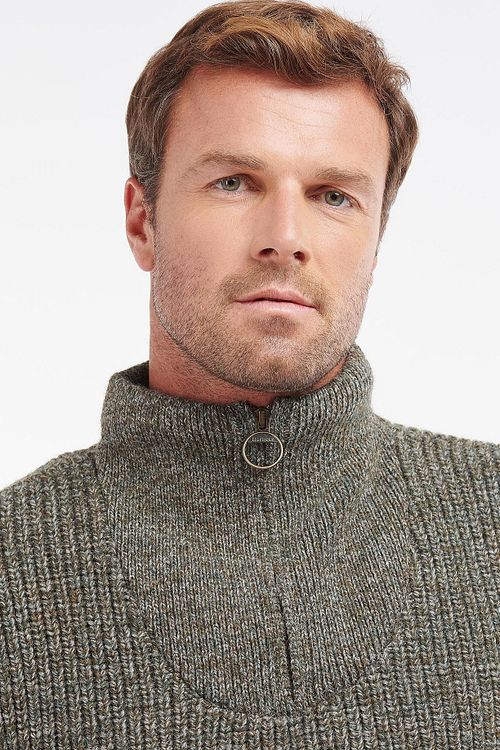 Jersey con cremallera Barbour NewTyne de lana verde oscuro Model / Detail