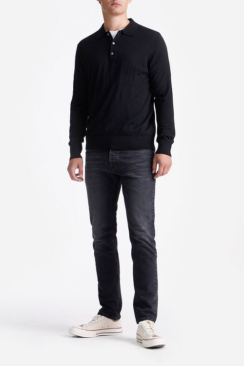 King Essentials The Robert Langærmet Poloshirt i Merino Sort Model / Voorkant
