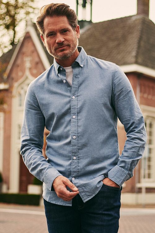 Suitable Hemd Flanel Lichtblauw Model / Voorkant