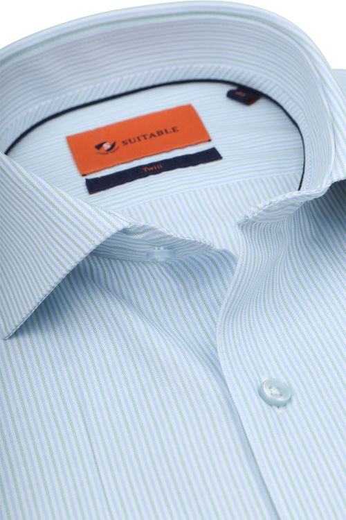 Suitable Overhemd Twill Streep Lichtblauw Product / Detail