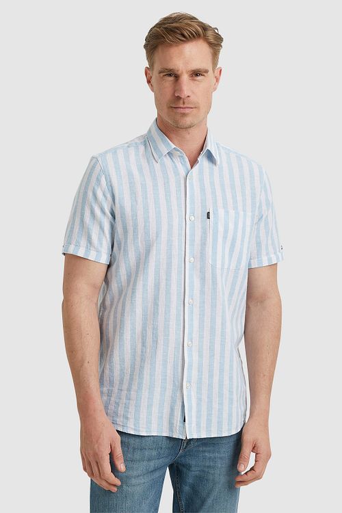 Vanguard Short Sleeve Overhemd Linnen Streep Lichtblauw Model / Voorkant