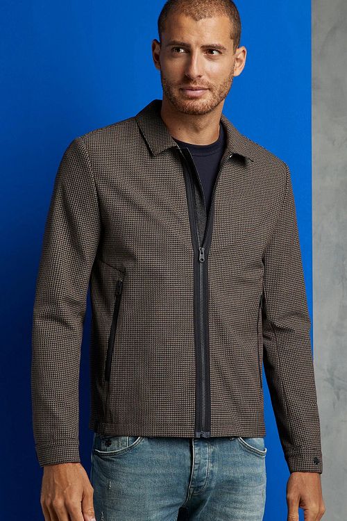 Chaqueta con cremallera Cast Iron de cuadros marrón Model / Voorkant