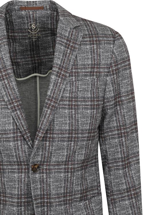 Suitable Respect Veston Fame Jersey Plaid Flex Gris Product / Detail