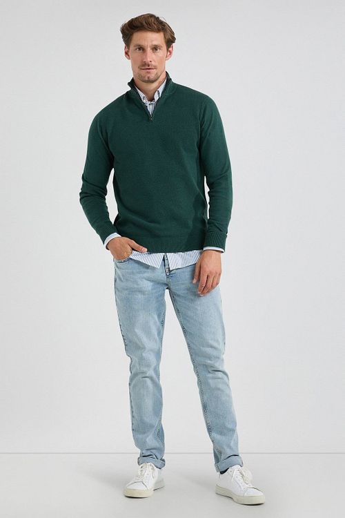 McGregor Half Zip Trui Merinowol Blend Pine Groen Model / Voorkant
