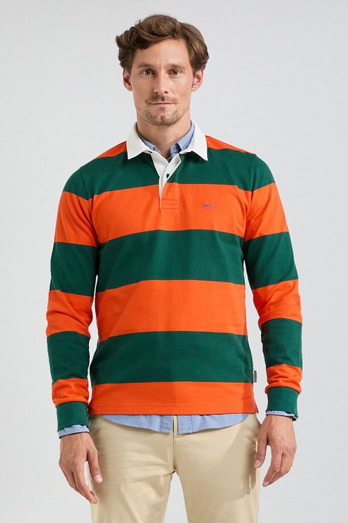 McGregor Rugbyshirt Streifen Orange Grün Model / Voorkant