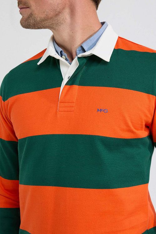 McGregor Rugbyshirt Streifen Orange Grün Model / Detail
