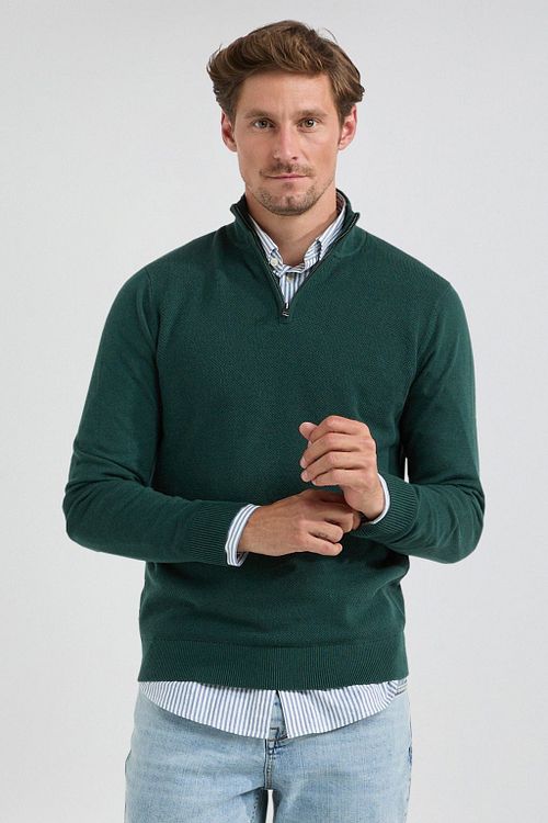 McGregor sweter Half Zip z mieszanki wełny merynosów, sosnowa zieleń Model / Voorkant