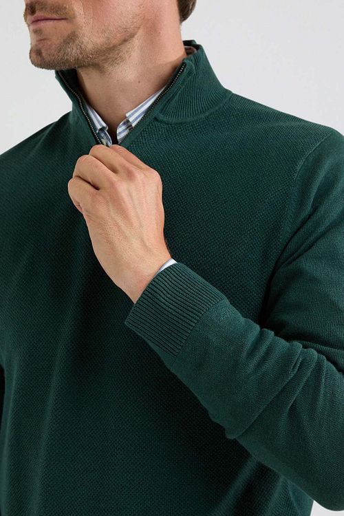 McGregor sweter Half Zip z mieszanki wełny merynosów, sosnowa zieleń Model / Detail