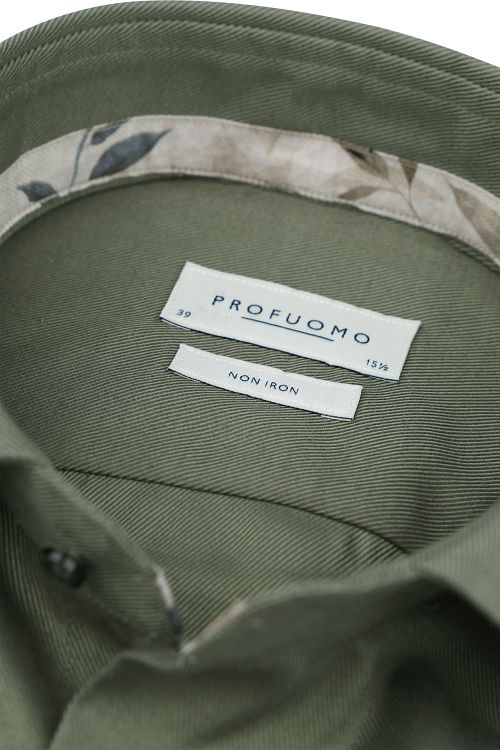 Profuomo Twill Skjorte i Olivengrøn Product / Detail