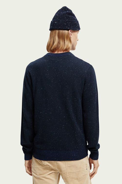 Scotch and Soda sweter z mieszanki wełny, melanżowy, ciemnogranatowy Model / Achterkant