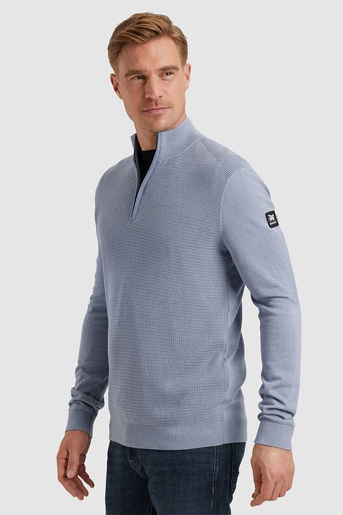 Vanguard sweter half zip ze strukturą w kolorze niebieskim Model / Zijkant