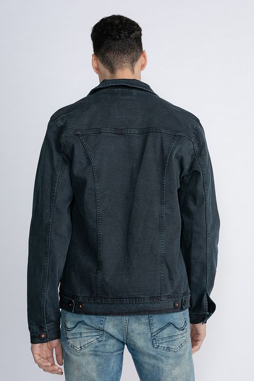 Petrol Denim Jacke Navyblau Model / Achterkant