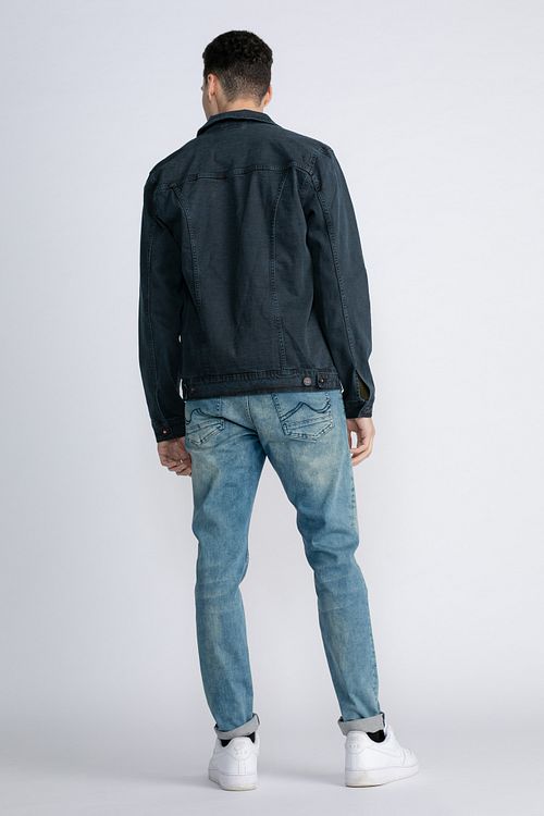 Petrol Denim Jacke Navyblau Model / Achterkant