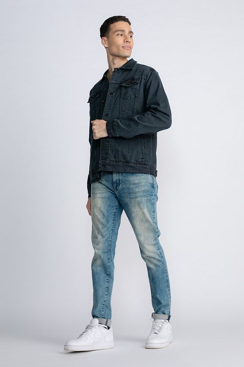 Petrol Denim Jacke Navyblau Model / Voorkant