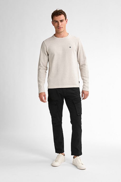 Petrol Sweater Bluewave Stripe Ecru Model / Voorkant