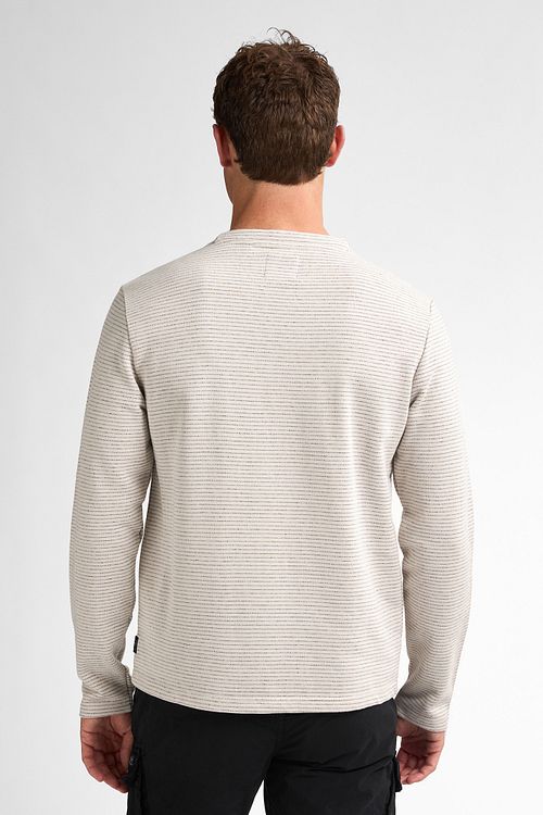 Petrol Pullover Bluewave Streifen Ecru Model / Achterkant