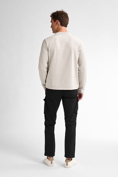 Petrol Pullover Bluewave Streifen Ecru Model / Achterkant