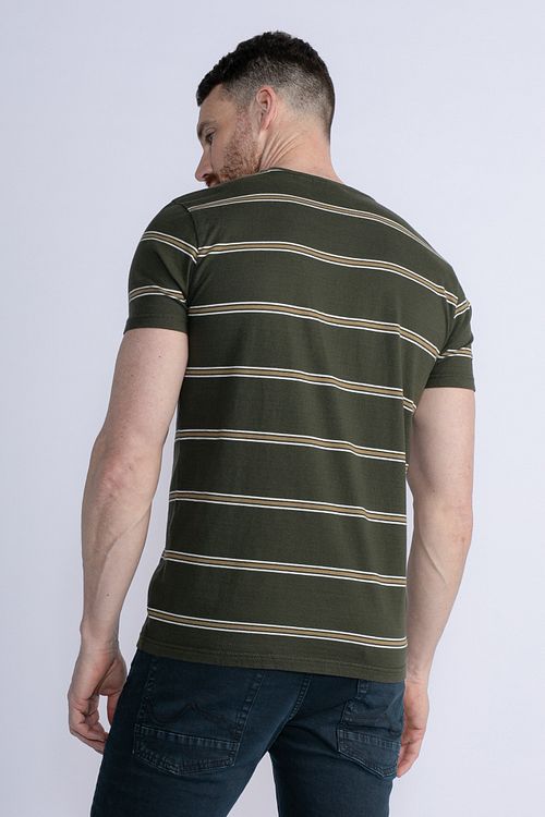 Petrol T-shirt Rugby Stribet Mørkegrøn Model / Achterkant