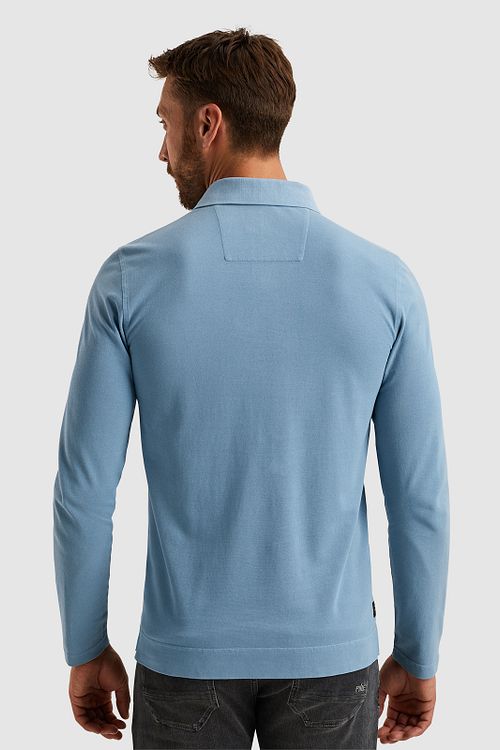 PME Legend Long Sleeve Poloshirt Garment Dye Piqué Bleu Model / Achterkant