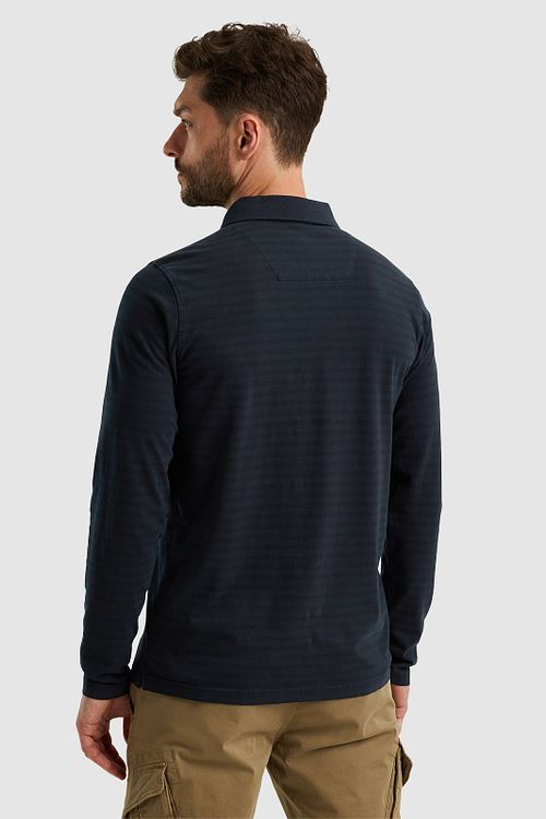 PME Legend Longsleeve Poloshirt Streep Navy Model / Voorkant
