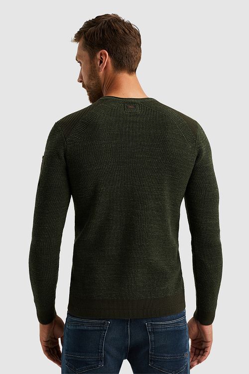 PME Legend Maglione a coste mélange verde scuro Model / Achterkant