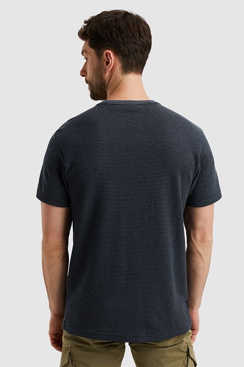 PME Legend T-Shirt Textured Stripe Navy Model / Achterkant