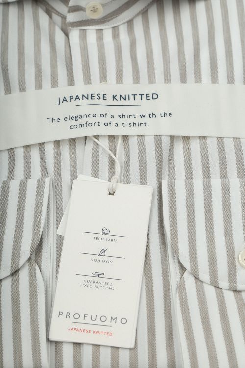 Profuomo Chemise Tricotée Japonais Rayures Beige Product / Detail