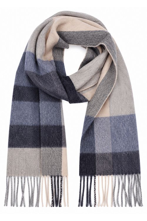 Profuomo Écharpe Laine d’agneau Carreaux Bleu Beige