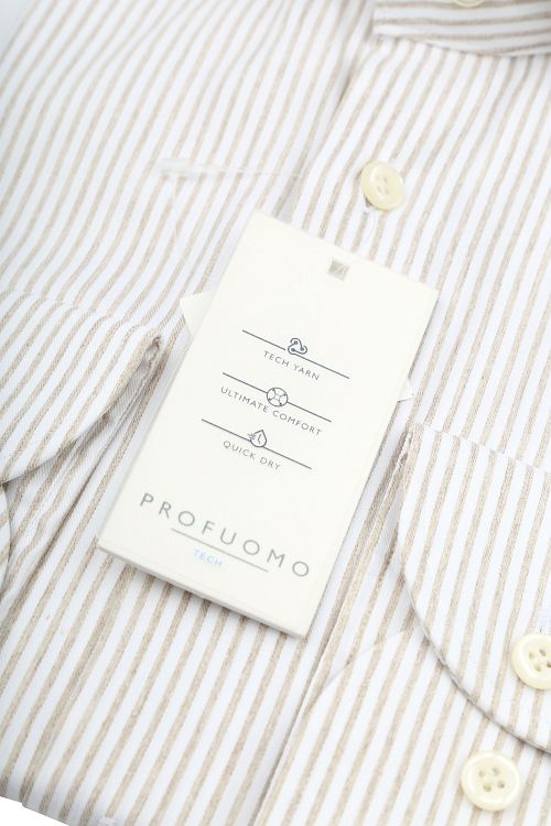 Profuomo Shirt Extra Lange Mouwen Travel Streep Beige Product / Detail