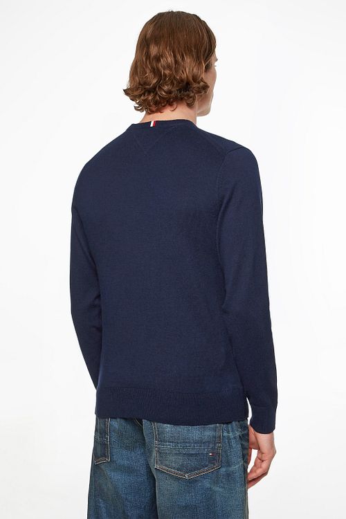 Pullover Tommy Hilfiger in cotone e cashmere blu navy Model / Achterkant