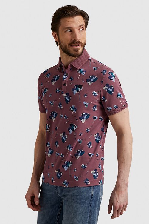 Vanguard Pikétröja i Mörkrosa med Blommönster Model / Zijkant