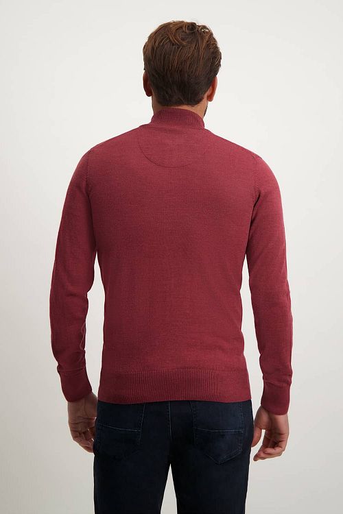 State Of Art Cardigan Demi-Zip Mix Laine Rouge Bordeaux Model / Achterkant