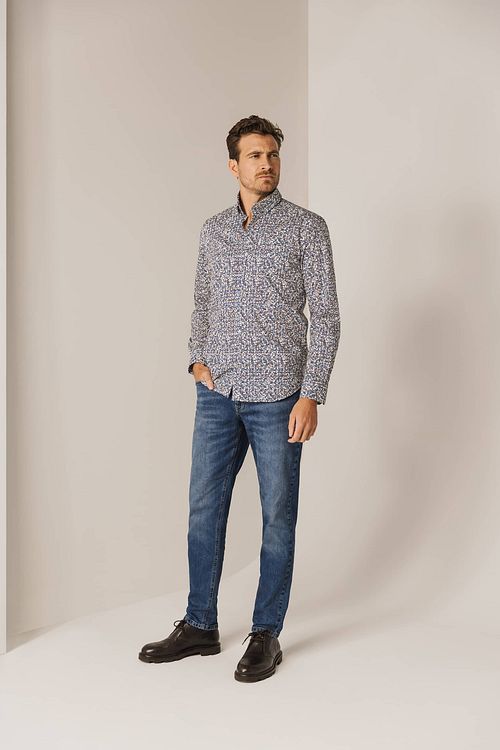 State of Art Chemise Poplin Impression Bleu Rouge Model / Voorkant