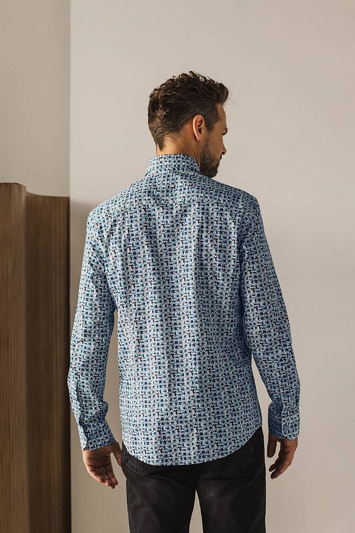 State Of Art Hemd Druck Swirls Grün Model / Achterkant