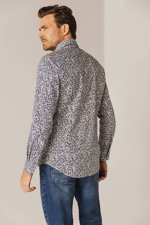 State Of Art Hemd Poplin Druck Blau Rot Model / Achterkant