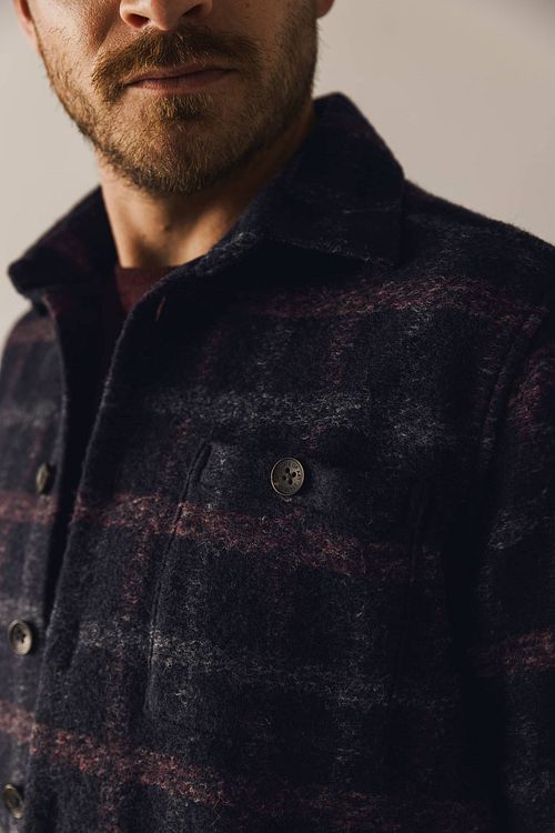 State Of Art Overshirt Wool Blend Checkered Navy Model / Detail