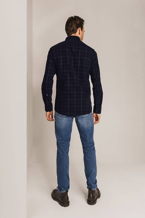 State Of Art Overhemd Fine Corduroy Ruit Navy Model / Achterkant