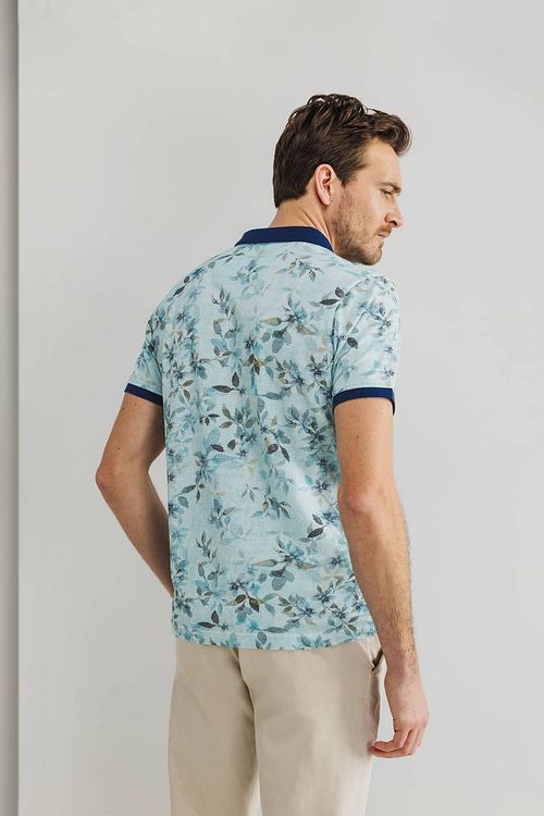 State of Art Poloshirt Piqué Druck Hellblau Model / Achterkant