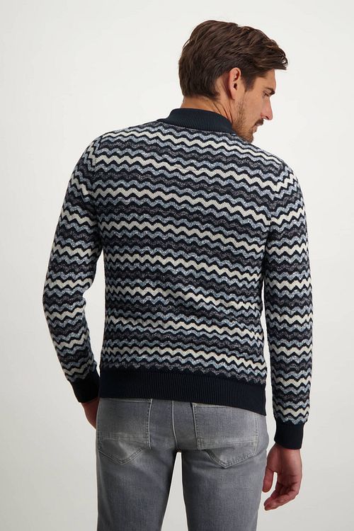 State Of Art Cardigan Demi-Zip Bleu Foncé Impression Model / Achterkant
