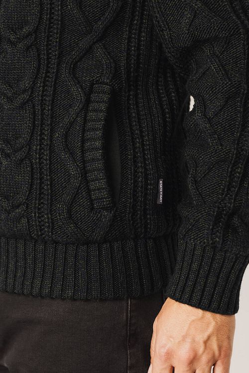 State Of Art Strickjacke Heavy Cable Wool Mix Dunkelgrün Model / Detail