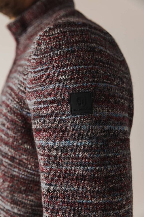 State Of Art sweter melange z zamkiem 1/2 w kolorze bordowym Model / Detail