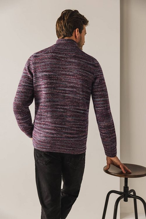 State Of Art sweter melange z zamkiem 1/2 w kolorze bordowym Model / Achterkant