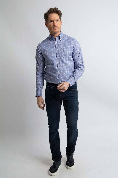 Steppin' Out Chemise A Carreaux Bleu Rouge Model / Voorkant