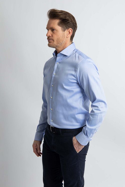 Steppin' Out Koszula Slim Fit Dobby Jasnoniebieska Model / Voorkant
