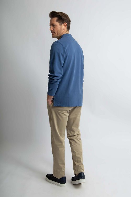 Steppin' Out Longsleeve Polo Piqué Classic Bleu Mid Model / Achterkant