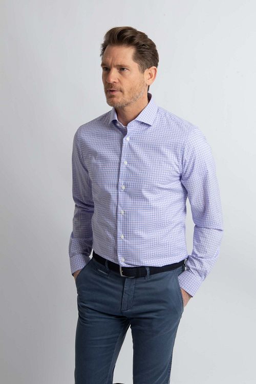 Steppin' Out Overhemd Slim-Fit Ruiten Blauw Rood Model / Voorkant